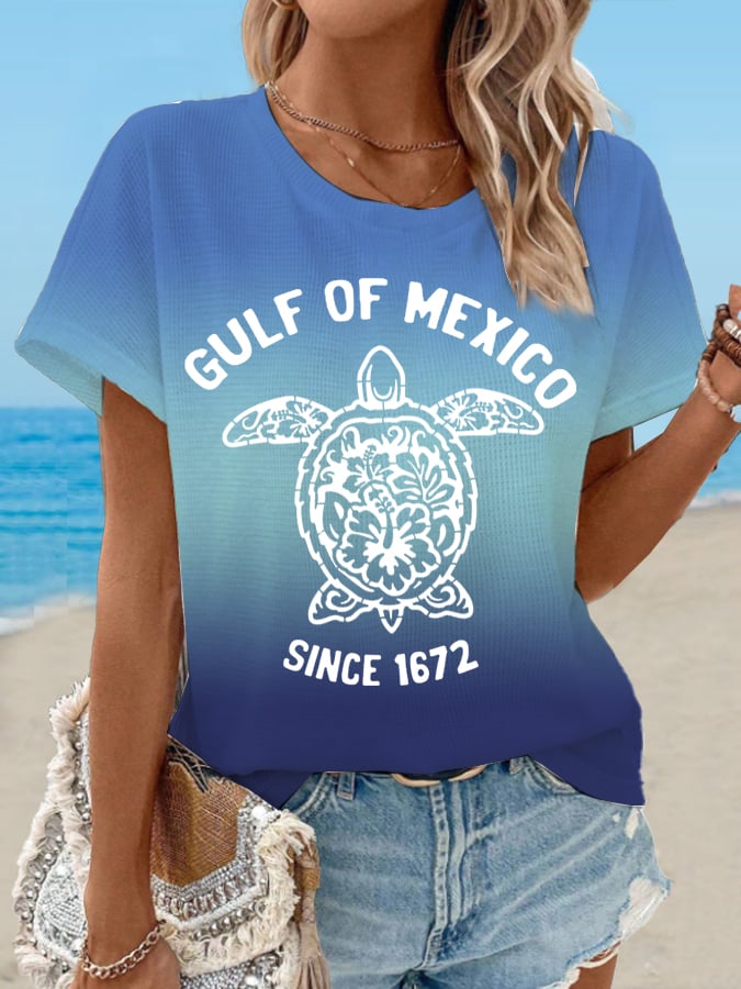 Women's Waffle Mexican Turtle Print T-Shirt