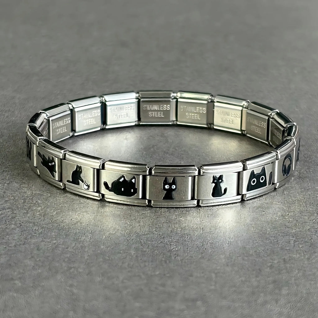 Women's Cute Black Cat Stainless Steel Stretch Bracelet