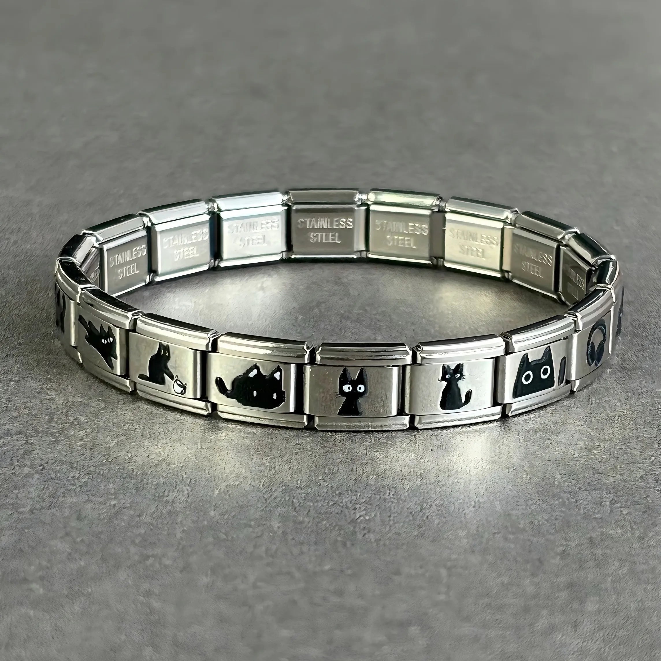 Women's Cute Black Cat Stainless Steel Stretch Bracelet