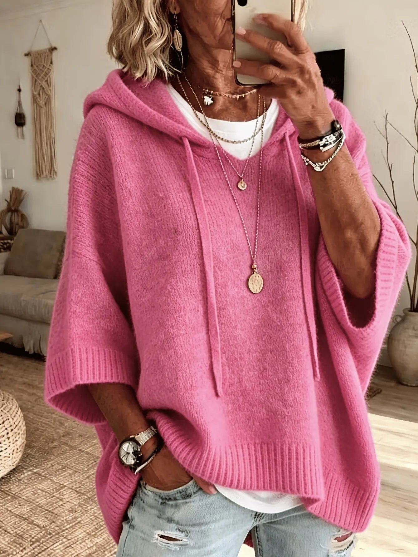 Women'S Knitted Sweater Oversized Hoodie