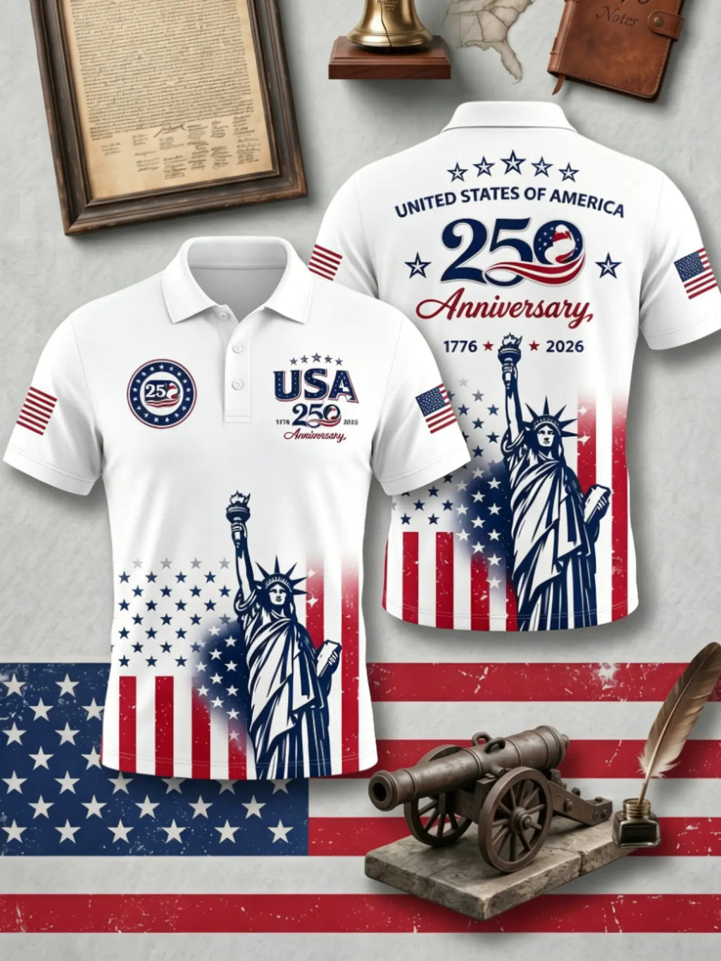 Men's 250th Anniversary American Flag Polo Shirt