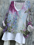 Women's Vintage Oil Painting Floral Pattern Comfortable Cotton And Linen Shirt (Excluding Lining)