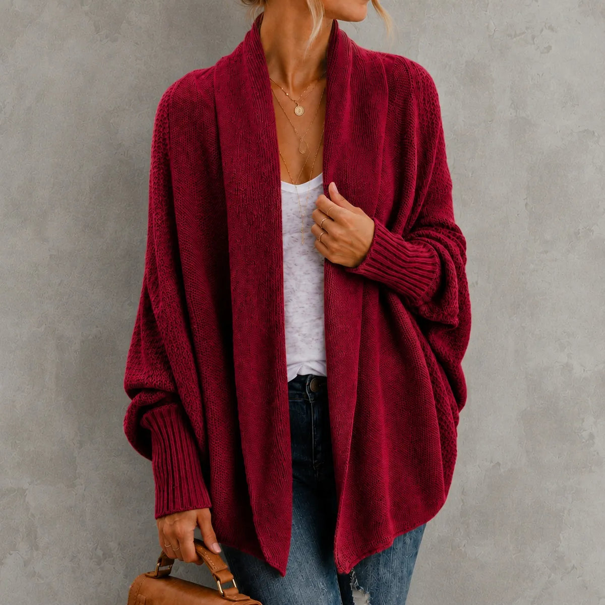 Elegant Batwing Sleeve Knitted Cardigan
