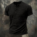 Men's Linen Short Sleeve Henley Summer Spring Solid Color Textured T-Shirt