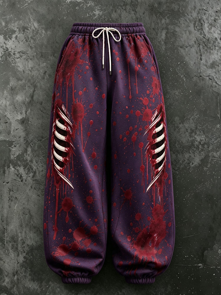 Women's Halloween Gothic Blood-stained Skeleton Print Pants