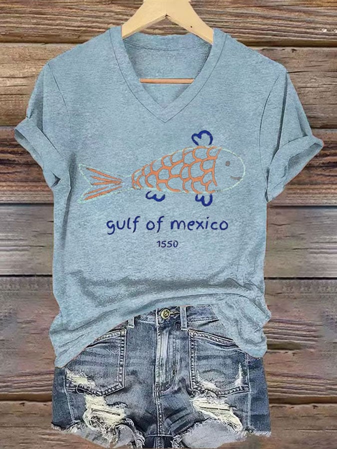 Women's Retro Gulf Of Mexico 1550 Print T-Shirt