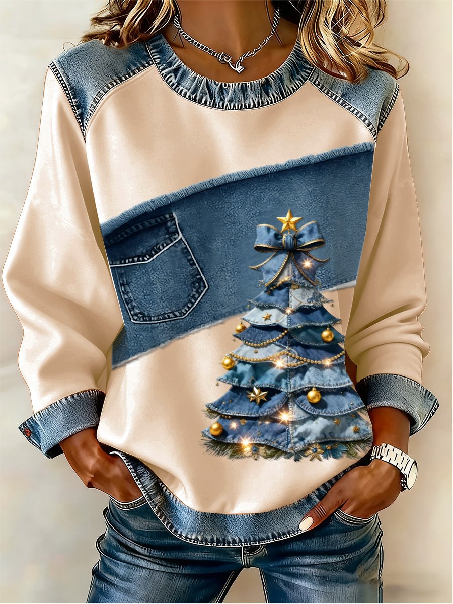 Women's Casual Retro Christmas Tree Sweatshirt