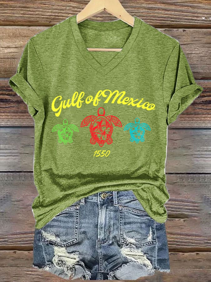 Women's Gulf of Mexico Print V-Neck T-Shirt