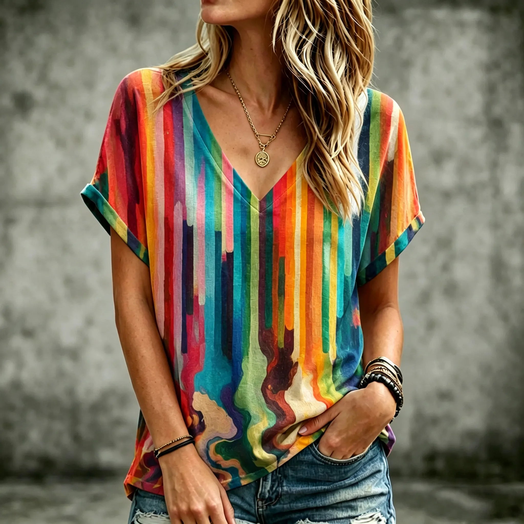 Women's Retro Bohemian Hippie Style Printed Cotton Linen T-shirt