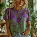 Women's Vintage Purple Floral Casual T-shirt