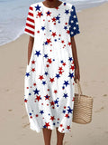 Women's Independence Day Irregular Star Pattern  Short Sleeve Cotton Pocket Wrap Dress
