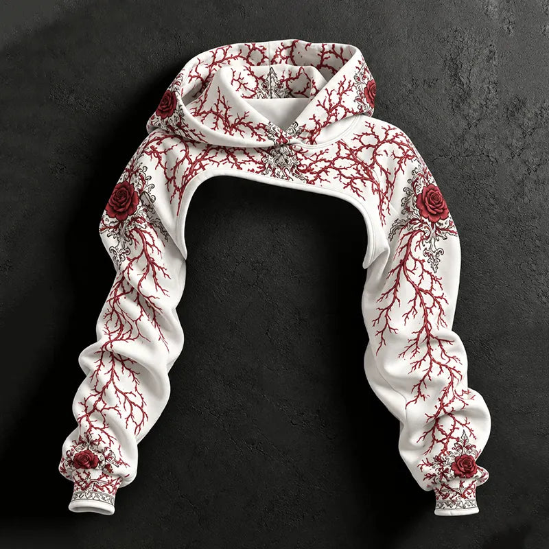 Women's Halloween Gothic Rose Skeleton Vein Print Hoodie Set Two-piece Outfit