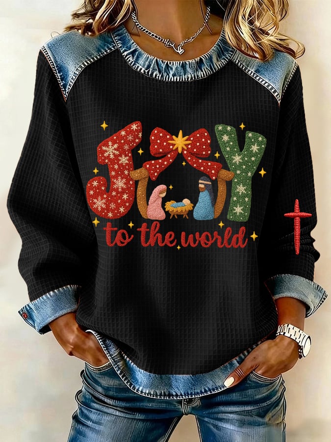 Women's Faith Print Patchwork Casual Sweatshirt