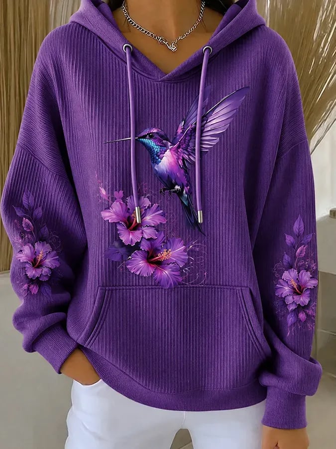 Women's Casual Printed Hooded Knit Top