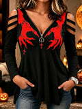 Women's Bloody Hand And Cross Print Zip-up Top