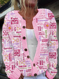 Women's Breast Cancer Awareness Pink Ribbon Fight Win Just Believe Stronger Than Cancer Knit Cardigan
