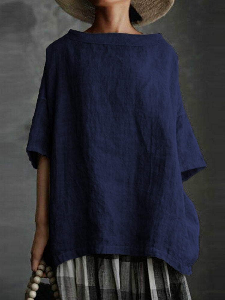 Vintage Boat Neck Oversize Solid Tunic