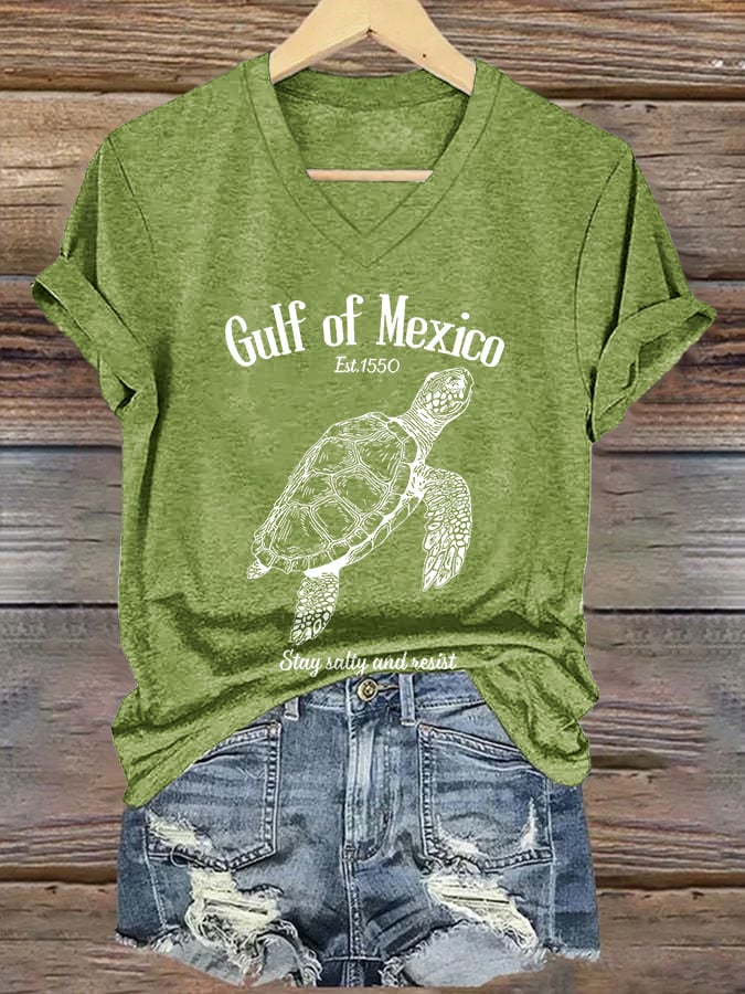 Women's Retro Gulf Of Mexico Stay Salty And Resist Est 1550 Print T-Shirt