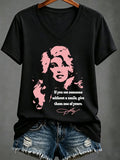 Women'S Casual Music-Themed Printed V-Neck Top