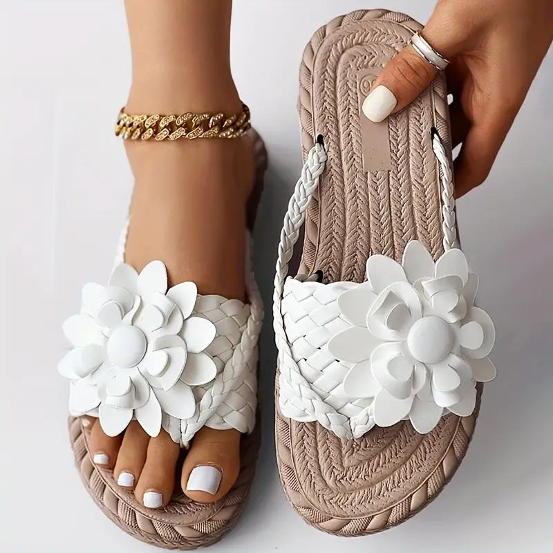 Women's Colorful Floral Decor Thong Sandals