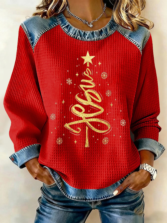 Retro Christmas Jesus Print Sweatshirt