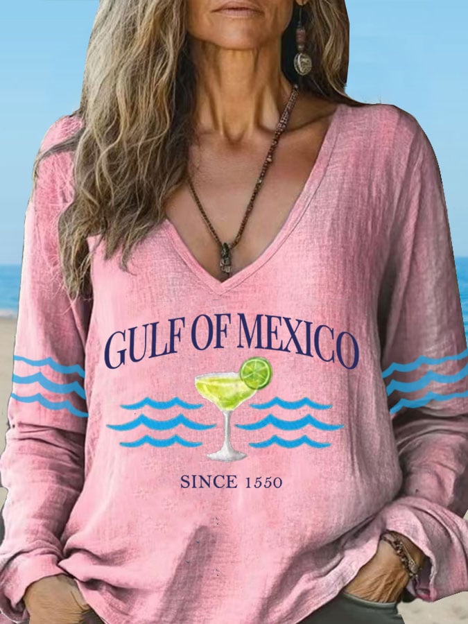 Women's Gulf of Mexico Printed Cotton and Linen Long Sleeve Top