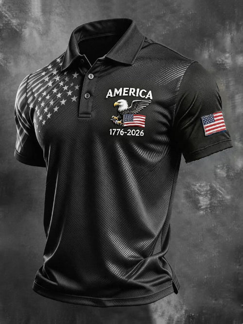 Men's American Flag Print Polo Shirt