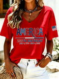 250th Anniversary American Embroidery Commemorative V-neck Short sleeved T-shirt