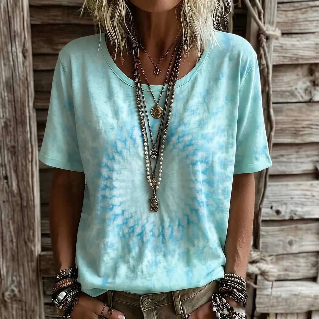 Women's Vintage Ethnic Pink Mandala Art Printed Casual Round Neck Short Sleeve T-shirt
