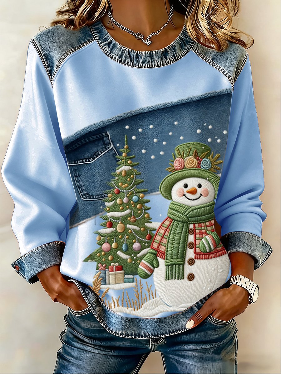 Women's Casual Retro Christmas Snowman Sweatshirt