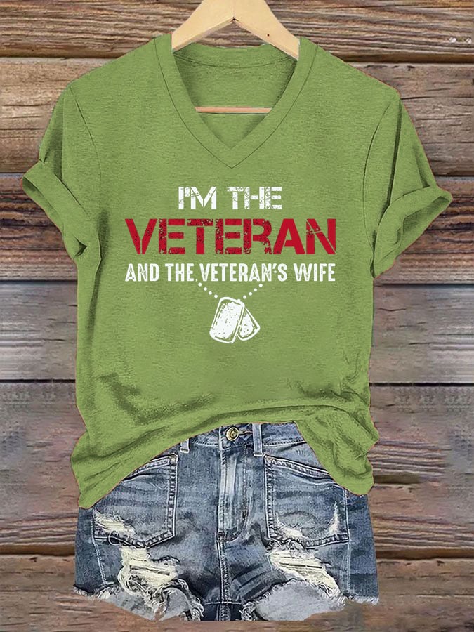 Women's I'm A Veteran And The Veteran's Wife Printed V-Neck T-Shirt