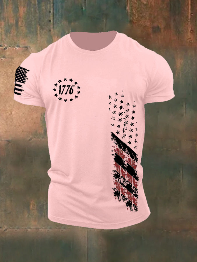 250th Anniversary America Flag 1776 Pattern 100% Cotton T-Shirt