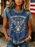 Women's Independence Day Western Eagle Liberty Bell Printed T-shirt