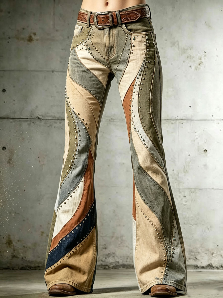 Ladies' Western Style Contrasting Denim Pants