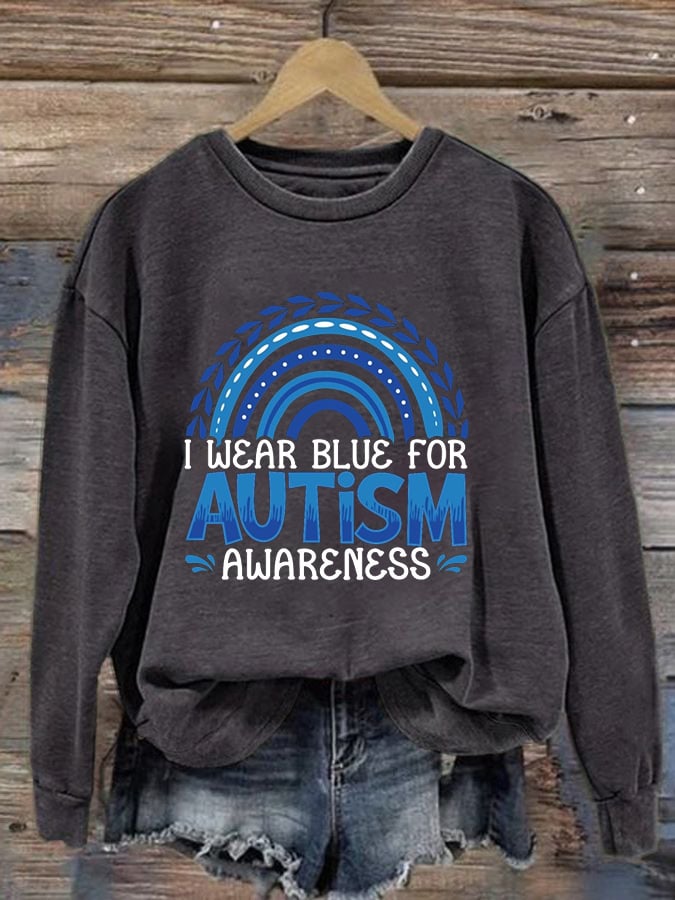 Women's I Wear Blue for Autism Awareness Printed Sweatshirt
