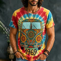 Men's Hippie Peace Car Tie Dye Print Casual Retro T-shirt