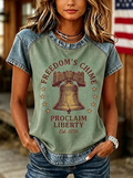 Women's Western Independence Day Liberty Bell Stars Printed T-shirt