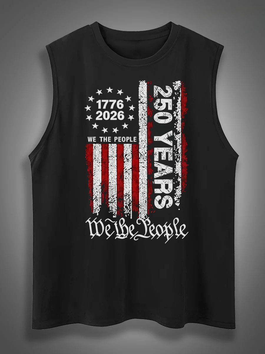 250 Anniversary USA Shirts Mens 250th American Flag 100% Cotton Sleeveless Tank Tops