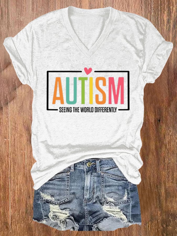 Women's Autism Awareness Printed Casual T-Shirt