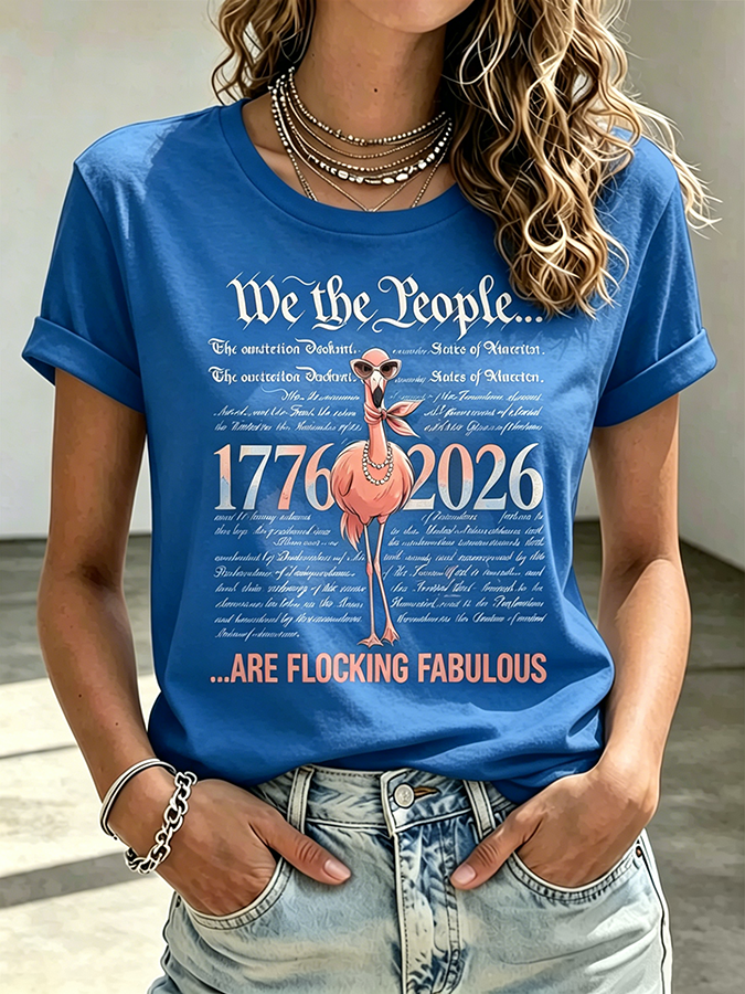 Commemorating The 250Th Anniversary Of The Flamingo Independence Day Declaration In The United States With A Round Neck Short Sleeved T-Shirt