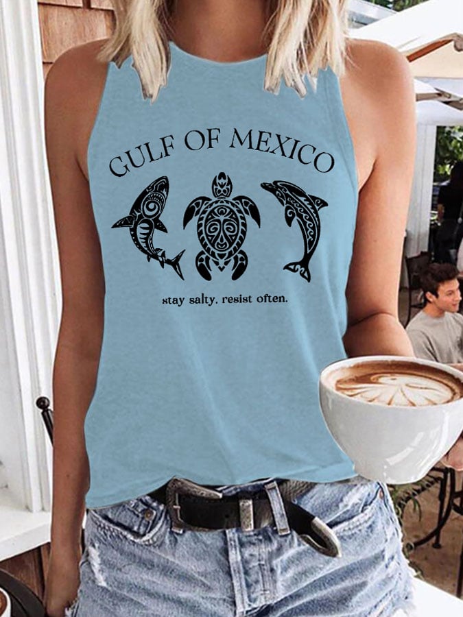 Women’s Retro Gulf Of Mexico Stay Salty Resist Often Print Tank Top