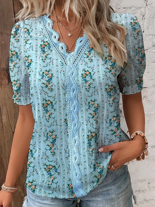 (🎁2024 New Year Hot Sale🎁)Limited Stock🛒49%OFF🔥V Neck Plain Lace Elegant Shirt