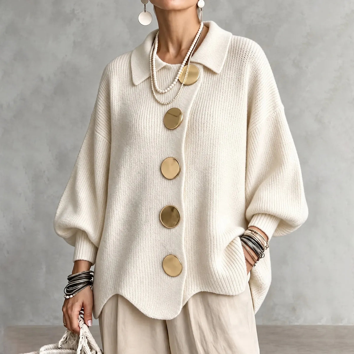 Elegant Collared Button-up Knit Cardigan