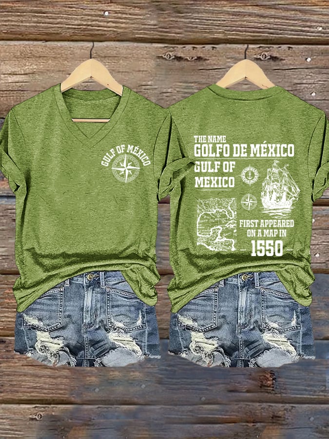 Women's Gulf Of Mexico Printed V Neck T-Shirt