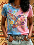 Women's Breast Cancer Awareness Short-Sleeve T-Shirt with Hummingbird Print