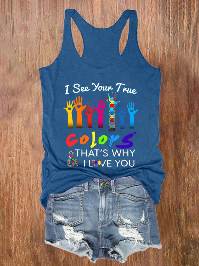Autism Awareness I See Your True Colors Hands Print Tank Top