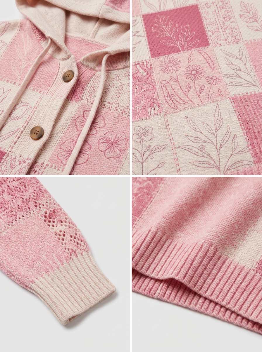 Women's Breast Cancer Awareness Pink Floral Patchwork Printed Cardigan