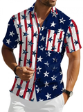 Men'S Short-Sleeve Ameica Flag  Button Up Shirt, Casual Party Shirt