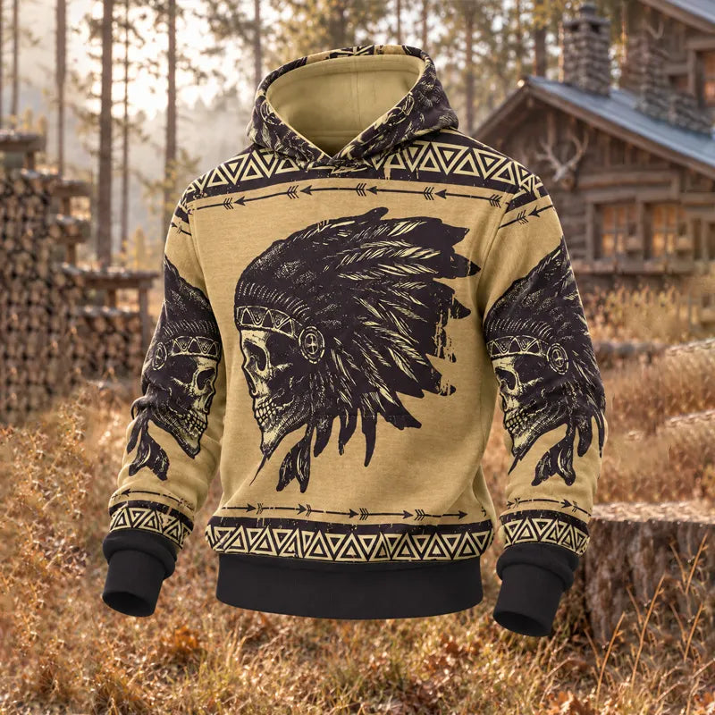 Men's Halloween Native American Skull Pattern Hoodie