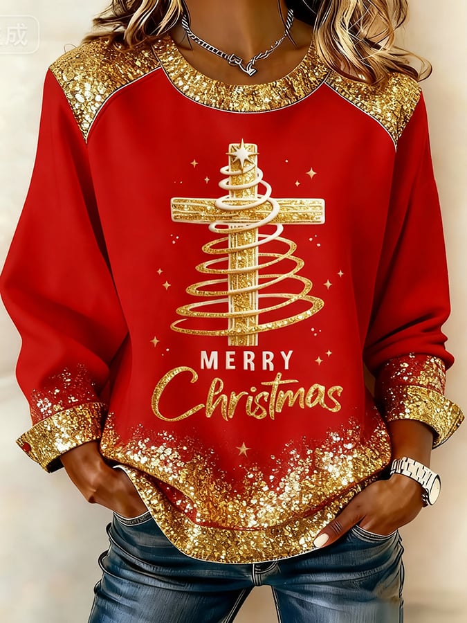 Women's Faith Art Pattern Patchwork Casual Sweatshirt